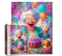 Happy Birthday for Grandma 1000 Piece Jigsaw Puzzles for Adults Happiness Old Woman Jigsaw Puzzle Rose Cakes 1000 Pieces Puzzles 20''x27”inch DIY Craft Puzzle Art Home Wall Decor Family Challengings