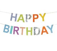 Happy Birthday Garland - Rainbow Fringe Letters - Approx 19cm Tall - Includes 4.5m Gold String - DIY Decoration Set Banner Birthday