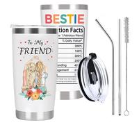 Happy Birthday Gift For Friend, Bestie Gifts for Women 20oz Insulated Tumbler With 2 Reusable Metal Straw, Cleaning Straw Brush And Lids, Best Friends Printed Vacuum Travel Mug For Cold And Hot Drinks