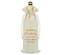 Happy Birthday Gift for Women Men Birthday Party Decorations Wine Bag Happy Birthday Gift for Coworker Husband Wife Mom Dad Best Friends Friendship Gift Reusable Wine Bottle Bag With Drawstring