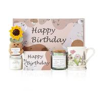 Happy Birthday Gift Set for Women - Ceramic Mug, Bible Verse Jar, Scented Candle, Sunflower & Greeting Card - Religious Birthday Gifts for Mom, Friends, Sisters with Faith & Blessings (Champa- Golden)