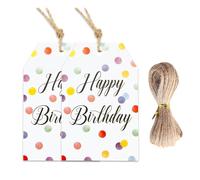 Happy Birthday Gift Tags with String,50pcs Birthday Paper Gift Personalized Happy Festival Tags for Presents Invitations Wish Cards, Birthday Party Decoration, 8.5x5.5CM