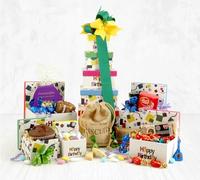 Happy Birthday Gift Tower - Birthday Gift Box Delivery - 5 Gift Boxes with Chocolates, Cookies, Sweets - Wrapped with Ribbon - Friends, Family, Staff