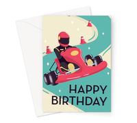 Happy Birthday Go Karting Greeting Card | Driver in Go Kart On A Track Happy Birthday Card, Hobby Birthday Card for Go Kart Driver