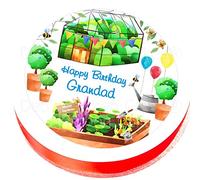 Happy Birthday Grandad Cake Topper - Garden Cake Decoration - Edible Icing - 7.5" Round