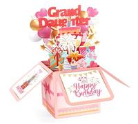 Happy Birthday Granddaughter Pop Up Card, Foldable Colorful Balloons & Fireworks 3D Birthday Greeting Card with Envelope Creative Granddaughter Gift form Grandparents