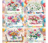 Happy Birthday Greeting Card Kits, 6 Pack Diamonds Painting Cards with Envelopes, Rhinestone Embroidery Crafts for Adults, DIY Diamond Art Kit as Creative Gift for Family & Friends