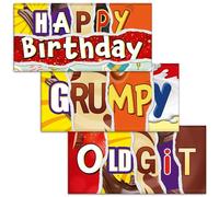 Happy Birthday + Grumpy + Old Git. Mixed Triple Pack - 3x Funny Chocolate Bar Wrappers. Choc Bar Covers Rude Joke Prank Insult Gift Fun Friend Present. Pack of 3. (Chocolate Not Included)