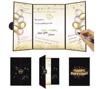 Happy Birthday Guest Book,Black Gold Creative Birthday Guest Sign in Book,Birthday Party Decorations,17" x 11.8" Happy Birthday Signature Guest Book Signing Big Card Board Party Supplies Gifts