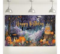 Happy Birthday Halloween Backdrop, Spooky Autumn Party Decorations, Ghosts and Pumpkins Theme for Kids Birthday Celebration, Fall Festivities 71x43 Inch