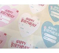 Happy Birthday Heart Gift and Present Labels, Coloured Self-Stick Labels for Cards, Envelopes, Craft, Decoration