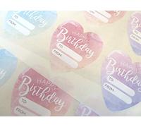 Happy Birthday Heart Gift and Present Labels, Coloured Self-Stick Labels for Cards, Envelopes, Craft, Decoration