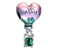 Happy Birthday Hot Air Balloon Charm for Pandora Charms Bracelet Sterling Silver Birthstone Charms Gifts for Women May