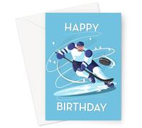 Happy Birthday Ice Hockey Greeting Card | Hockey Player On Ice Chasing Puck Happy Birthday Card, Hobby Birthday Card for Ice Hockey Player