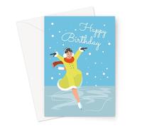 Happy Birthday Ice Skating Greeting Card | Skater Gliding On Ice in Coat and Scarf Happy Birthday Card, Hobby Birthday Card for Ice Skater