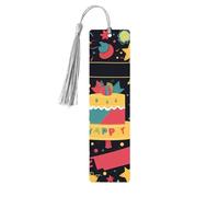 Happy Birthday Images Bookmarks, Wood Bookmark for Women Men Handmade Book Mark for Book Lovers, Wood Tags Reading Page Markers Rectangle Shape Ornaments with Tassels