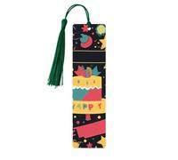 Happy Birthday Images Bookmarks, Wood Bookmark for Women Men Handmade Book Mark for Book Lovers, Wood Tags Reading Page Markers Rectangle Shape Ornaments with Tassels