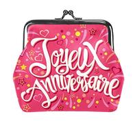 Happy Birthday in French Joyeux Anniversaire Pink Women’s PU Leather Coin Wallets Girls Mini Buckle Coin Purse Pouch