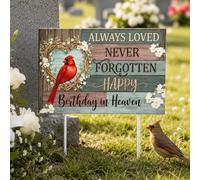 Happy Birthday in Heaven Grave Ornaments, Always Loved Never Forgotten Grave Decorations with Stake, Memorial Plaques for Garden, Yard, Cemetery