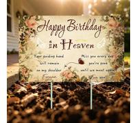 Happy Birthday in Heaven Grave Ornaments, Miss You Every Day Grave Decorations with Stake, Memorial Plaques for Garden, Yard, Patio, Cemetery