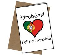 Happy Birthday In Portuguese Flag Heart Shaped Design A5 Birthday Card | Envelope Included | Blank Inside | Unique Design | Personalised Free of Charge
