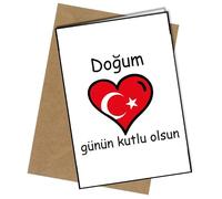 Happy Birthday In Turkish Heart Flag Shaped Design A5 Birthday Card | Envelope Included | Blank Inside | Unique Design | Personalised Free of Charge