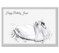 Happy Birthday Jacqui - Birthday card with name supplied pre-printed - Unique design - Superior printing of an elegant Swan - Premium quality - Exclusive Special image