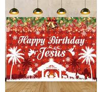 Happy Birthday Jesus Backdrop for Christmas Red 10x8FT Xmas Snowflake Jesus Birthday Background Winter Holiday Party Decorations Supplies Portrait Photo Props
