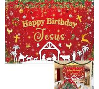 Happy Birthday Jesus Backdrop Red Christmas Jesus Birthday Photography Background Christian Xmas Christmas Nativity Party Decorations Banner Booth Props (82x59 inch (7x5FT))