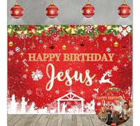 Happy Birthday Jesus Backdrop Red Christmas Jesus's Birthday Photography Background Winter Snowflake Xmas Party Decorations Banner Photo Props (7x5FT: 84x60 inch)