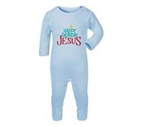 Happy Birthday Jesus [BCX] Baby Romper Jumpsuit with feet, 0-3 Months, Pastel Blue