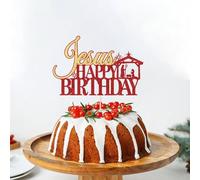 Happy Birthday Jesus Cake Topper, Birth of Jesus Christmas Decor, Christian Winter Merry Christmas for Jesus's Bday Party Decoration, Jesus is the Reason for the Season Party Cake Decor Red & Gold
