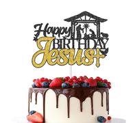 Happy Birthday Jesus Cake Topper, Merry Christmas Nativity Decor, Jesus Reason for the Season Christmas Party Decorations, Black Glitter