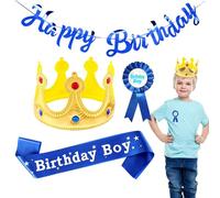 Happy Birthday King Crown, Happy Birthday Bash Girls,Happy Birthday Bodies Set - Carnival Party Supplies Includes Corsage, Head Abch for Photo Props