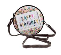 Happy Birthday Letter Board Women Round Crossbody Bags Leather Sling Bag Purse
