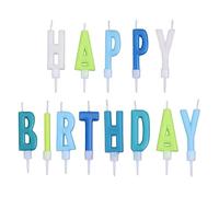 Happy Birthday Letter Candles, 13 Colorful Alphabet Cake Candles with Bold Letters Wax Cake Topper Set for Birthday Party Decorations & Celebration (Blue Green)