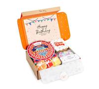 Happy Birthday Letterbox Treat - Cake, Biscuits, Fudge & Candles - Postal Hamper Gift for Her or Him - Celebration Delivery by Post - Unique Snack Box Surprise