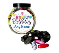 Happy Birthday Liquorice Mix, Quality Pick n Mix Sweets, Cookie Jar Gift with Fun Design (450g, Customised)