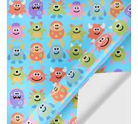 Happy Birthday Little Cutie Colorful Monsters Wrapping Paper Set of 4 Sheets Folded Flat 20x28 inches Per Sheet For Boys Kids Girls Men Women, Fun Gift Wrap Paper For all Birthday Party Favors Baby