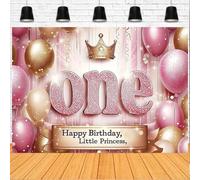 Happy Birthday Little Princess 1st Birthday Photography Background Gold Crown Glitter Happy First Birthday Banner Golden Dots Balloon Girl Baby Shower Party Cake Table Decor Backdrop(D, 7x5feet)