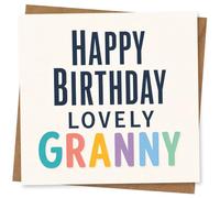 Happy Birthday Lovely Granny Birthday Card for Grandma, Colourful Modern Typography Greeting Card