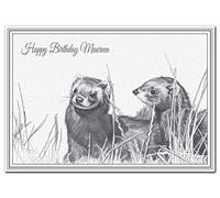 Happy Birthday Maureen - Birthday card with name supplied pre-printed - Unique design - Superior printing of cute Polecats - Premium quality - Exclusive Elegant Special