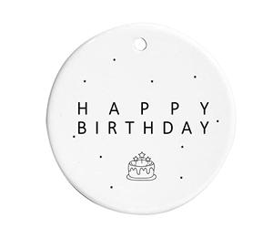 Happy Birthday Minimalist Line Art Cake Round Hanging Ceramic Ornament Sign Decoration