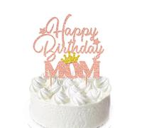 Happy Birthday Mom Cake Topper, Rose Gold Glitter Mother's Birthday Cake Picks for Mother's Day Mom's Women Birthday Party Cake Decorations Supplies