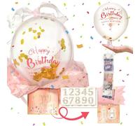 Happy Birthday Money Balloon Surprise Set with Balloon, Ribbon, Holder, 0-9 Number Stickers, Money Pull out Gift Box for Cash Gift, Novelty Idea for Birthday Party, Pink Cash Pull-Out Money Bank