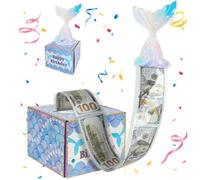 Happy Birthday Money Box Cash Gift money gift box birthday money box cash gift pull money presentation box for cash gifts birthday for Boys Teens Girls Men Women Birthday Parties (Mermaid)