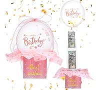 Happy Birthday Money Box Cash Gift Pull for Any Age, Funny Surprise Money Gift Box with Balloon Happy Birthday Surprise Gifts Set for Women Men Best Friend Girlfriend Wife Sister (Pink Gold)