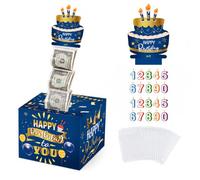 Happy Birthday Money Box Cash Gift Pull, Surprise Fun Money Gift Box with 50 Transparent Bags, DIY Money Gift Ideas for Any Age (Blue)