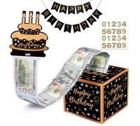Happy Birthday Money Box Cash Gift Pull, Surprise Money Gift Box with DIY Stickers for Any Age with 50pcs Transparent Bags, Money Gift Ideas for Pull Out Cash