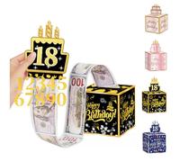 Happy Birthday Money Box for Cash Gift,Black Gold Pull Money GiftBox with DIY Stickers for Any Age,Boy Girl 18th Birthday Cash-Present,MoneyBox Cash Gifts Pull out Surprise,Money Pulling Box for Her